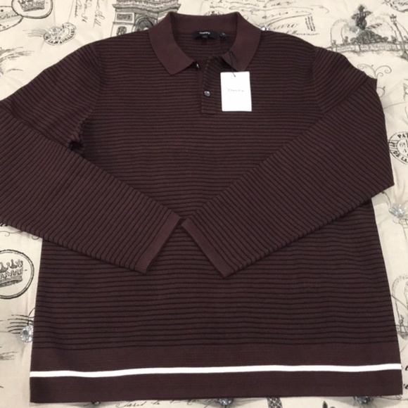 Theory Striped Long-Sleeve Polo - Picture 4 of 7